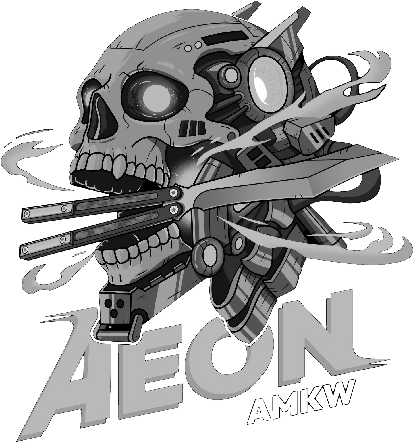 AMKW Aeon Skull Greyscale Logo Tshirt